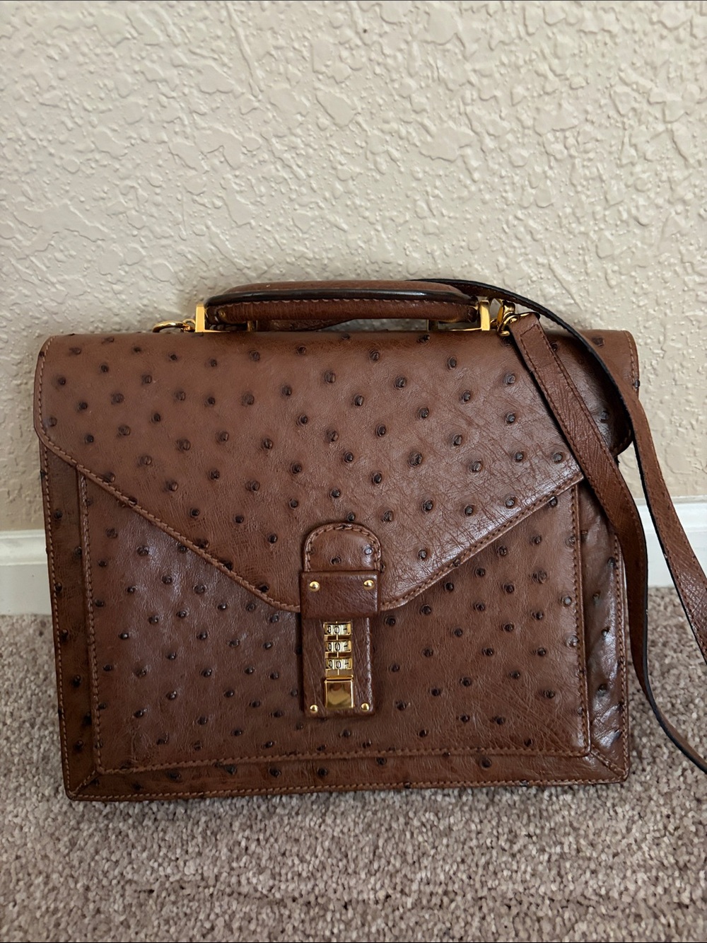 Gianmarco Lorenzi Ostrich Leather Top-Handle Crossbody Bag made in ITALY New - Picture 2 of 8